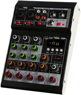 Audio Mixer 4 Channel Mini Audio Mixer DJ controller Mini Family KTV karaoke mixer USB/BT Effects Interface Mixer F4A