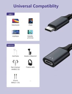 USB C to Lightning Audio Adapter Cable USB Type C Male to Lightning HiFi Audio Female Headphones Converter Fit with iPhone 15 Pro, iPad Pro Air, Macbook, Galaxy S23 S22, Pixel 7 6 (Can’ Charge & Sync)
