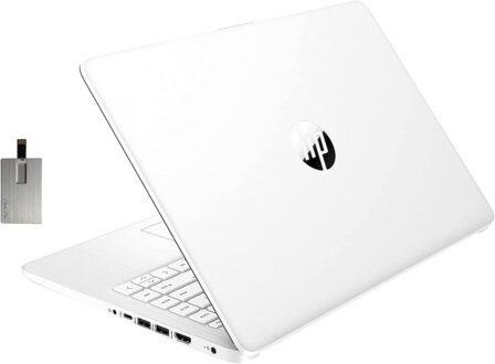HP 14 Laptop, Intel Celeron N4020, 4 GB RAM, 64 GB Storage, 14-inch HD Touchscreen, Windows 11 Home, Thin & Portable, 4K Graphics, One Year of Microsoft 365 (14-dq0080nr, Snowflake White)