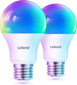 Linkind Matter Smart Light Bulbs Work with Apple Home/Siri/Google Home/Alexa/SmartThings, RGBTW LED Color Changing Light Music Sync, Smart Home Integration, 60W A19 E26 2.4Ghz WiFi Only 2 Pack