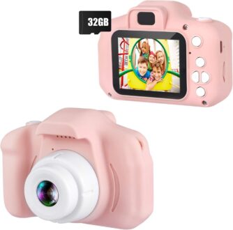 Dartwood 1080p Digital Camera for Kids with 2.0” Color Display Screen & Micro-SD Card Slot for Children – 32GB SD Card Included (Pink)