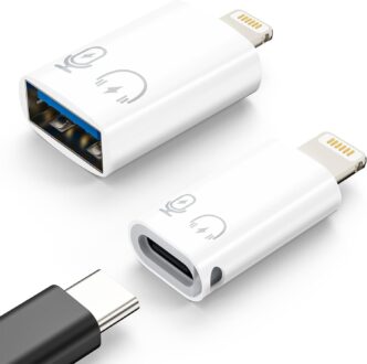 MoKo USB C Female to Lightning Male Adapter, Lightning Male to USB-A Female OTG Adapter Connector for iPhone 14/13/12/11 Pro Max/iPad/iPod/AirPods, Support 10W Fast Charging/Data Transfer/Audio
