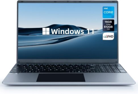 Laptop Computer, Traditional Laptop Computer, 12GB DDR4 512GB SSD, Intel Celeron Quad-Core Processors, 15.6″ 1080P FHD Laptops, 38000mWh Battery, WiFi, Type-C, TF Card, Mini-HDMI