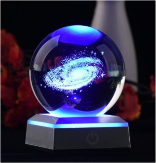 3D Model of Galaxy Crystal Ball, with Led Lamp Stand, Planets Glass Ball, 6 Colors Light, Great Gifts, Home Office Decor, Solar System Sphere with Gift Box