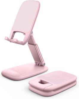 Lamicall Pink Phone Stand for Desk – Rose Gold Cell Phone Holder Desktop Pink Desk Accessories Compatible with iPhone 14 Pro Max Plus, 13 12 11 XR X 8 7 6 Plus SE, 4-8” Smartphone