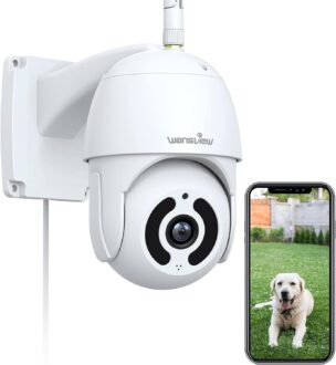 wansview Security Camera Outdoor, 1080P Pan-Tilt 360° Surveillance Waterproof WiFi Camera, Night Vision, 2-Way Audio, Smart Siren, SD Card Storage& Cloud Storage,Works with Alexa W9 (with RJ45 Port)