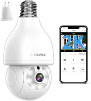 Light Bulb Security Camera,2K Wireless Light Socket Security Cameras Indoor Outdoor,2.4GHz WiFi Camera with AI Motion Detection,Two-Way Talk,24/7 Recording,Compatible with Google Assistant & Alexa
