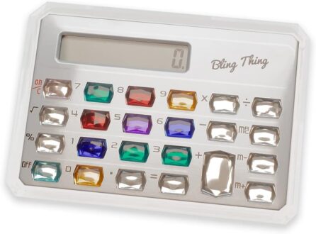 Calabria Gemstone Basic Desktop Calculator Silver Standard Function Large LCD Display Pocket Handheld Crystal Buttons Office
