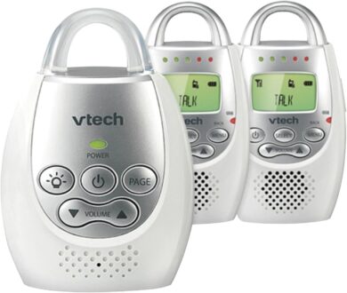 VTech DM221-2 Audio Baby Monitor with up to 1,000 ft of Range, Vibrating Sound-Alert, Talk Back Intercom, Night Light Loop & Two Parent Units, White