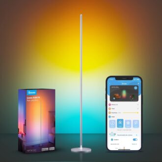 Govee RGBIC Floor Lamp, LED Corner Lamp Works with Alexa, Smart Modern Floor Lamp with Music Sync and 16 Million DIY Colors, Color Changing Standing Floor Lamp for Bedroom Living Room Silver