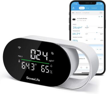 GoveeLife Smart Air Quality Monitor with PM2.5, WiFi, Temperature & Humidity Sensors, LED Display, 2s Refresh, 2-Year Data Storage, for Home & Office