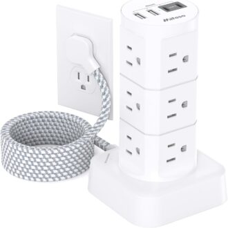 Power Strips with Surge Protection, Flat Plug Power Strip with 12 Outlets 4 USB Ports, Surge Protector Tower 1875W/15A 1080J, 6Ft Extension Cord with Multiple Outlets, Office Supplies, Dorm Essentials