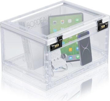 Lock Box for Lockable Medication, Lockbox Medicines, Files Documents Organizer,Food Container,Locking Tablet,Electronics Cabinet,Safe Storage Locker for Home,Office,School,Hospital (Clear)