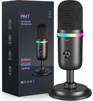 WMT USB Microphone – Condenser Gaming Microphone for PC/MAC/PS4/PS5/Phone- Cardioid Mic with Brilliant RGB Lighting Headphone Output Volume Control, Mute Button, for Streaming Podcast YouTube Discord