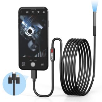 Endoscope Camera with Light,1080P HD Borescope with 6 LED Lights 9.8FT Semi-Rigid Snake Cabl,IP67 Waterproof Industrial Inspection Camera Compatible for Android,iPhone, iPad-(Black)