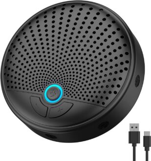 Speakerphone Conference Microphone with AI Noise Reduction 360° Voice Pickup 4 AI Mics, USB C Conference Speaker for 16 Compatible with Leading Software, Home Office