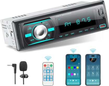 Single Din Car Radio, Car Stereo Radio with Bluetooth Handsfree with App Control Supports FM/AUX/EQ/TF,External Microphone Connector and Two USB Ports…