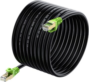 Outdoor Cat 7 Ethernet Cable 150ft, 26AWG Heavy-Duty Cat7 Networking Cord Patch Cable RJ45 Transmission Speed 10GbpsTransmission Bandwidth 600Mhz LAN Wire Cable SFTP Waterproof Direct Burial
