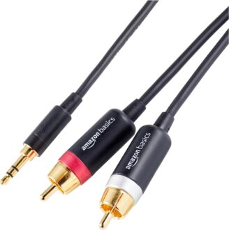 Amazon Basics 3.5 Aux to 2 x RCA Adapters, Audio Cable for Amplifiers, Active Speakers with Gold-Plated Plugs, 4 Feet/1.2 m, Black