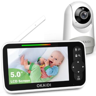 Baby Monitor with Camera and Audio, 5″ Large Screen with 30-Hour Battery, 1000ft Range Video Baby Monitor, Remote Pan-Tilt-Zoom Baby Monitor No WiFi, Night Vision, VOX, 2-Way Talk, 8 Lullabies