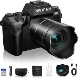 Digital Camera, 4k Cameras for Photography, 64MP WIFI Vlogging Camera for YouTube with Dual Camera, Touch Screen, Flash, 32GB SD Card, Lens Hood, 3000mAH Battery-Black1