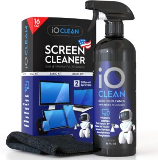 Screen Cleaner Spray (16oz) – Best Large Cleaning Kit for LCD LED OLED TV, Smartphone, iPad, Laptop, Touchscreen, Computer Monitor, Other Electronic Devices – Microfiber Cloth Wipes and 2 Nozzles