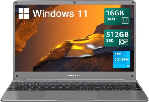 15.6″ Windows 11 Laptop, Intel Core i3-5005U, 16GB RAM, 512GB SSD, FHD IPS Display, 2.4G/5G WiFi, BT5.0, RJ45, Type C, Webcam, Long Battery Life – for Work, Study, and Entertainment