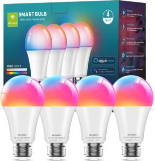 Smart Light Bulbs, 9W A19 E26 800LM WiFi Bluetooth LED Bulbs Compatible with Alexa, Google Assistant & Home, 16 Million Colors Music Sync Color Changing Dimmable RGBWW Lights Bulb (4)
