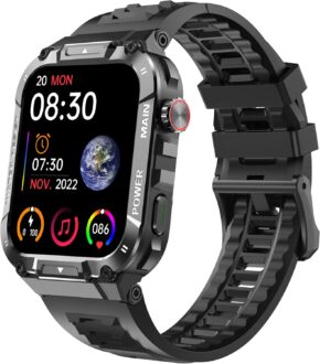Military Smart Watch for Men 1.96 Inches Outdoor Sports Smartwatch with Answer/Make Call,Fitness watch,Blood Oxygen,Heart Rate and Sleep Monitor Compatible with iPhone and Android Phones