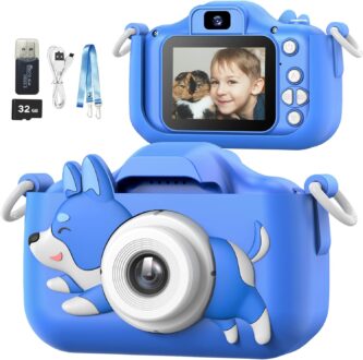 Mgaolo Kids Camera Toys for 3-12 Years Old Boys Girls Children,Portable Child Digital Video Camera with Silicone Cover, Christmas Birthday Gifts for Toddler Age 3 4 5 6 7 8 9 (Dog Blue)
