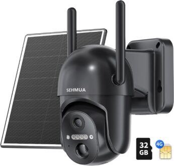 SEHMUA 4G LTE Cellular Solar Security Camera Wireless Outdoor, No WiFi Solar Powered Camera, 360° Live View, 2K Color Night Vision, PIR Motion Sensor, 2 Way Talk(32G SD&SIM Card Included)