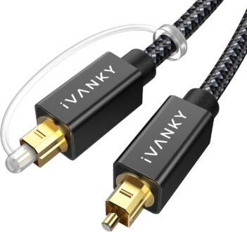 IVANKY Optical Audio Cable 3.3ft/1M, Nylon Braided, 24K Gold-Plated, Slim Metal Case, CL3 Rated, S/PDIF Digital Audio Fiber Optic Cable for Home Theater, Sound Bar, TV, PS4, Xbox, Samsung, Vizio