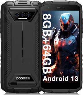 DOOGEE S41T Rugged Smartphone Unlocked 2024,6300mAh Battery,8GB+64GB,4G Dual Sim Rugged Phone,Android 13 Phone,13MP Camera,IP68 Waterproof Cell Phone,Face Unlock,NFC/T-Mobile,Black