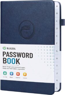 Password Book with Alphabetical Tabs, Hardcover Password Keeper, Password Notebook Organizer for Computer and Internet Address Website Login, Gifts for Home and Office, 5.3”x 7.7”- Navy Blue