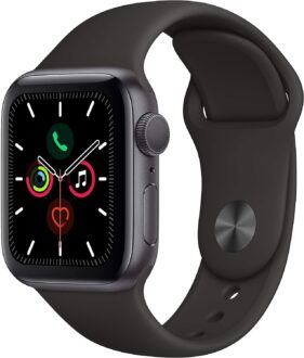 Apple Watch Series 5 (GPS, 44MM) – Space Gray Aluminum Case with Black Sport Band (Renewed)