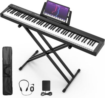 Digital Piano 88 Key Full Size Semi Weighted Electronic Keyboard Piano Set with Stand,Built-In Speakers,Electric Piano Keyboard with Sustain Pedal,Bluetooth,MIDI/USB/MP3 for Beginners Adults