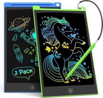 TECJOE LCD Writing Tablet, 8.5 Inch 2 Pack Colorful Doodle Board Drawing Tablet for Kids, Kids Travel Games Activity Learning Toys Birthday Gifts for 3 4 5 6 Year Old Boys and Girls, Blue Green