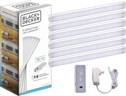 BLACK+DECKER Works with Alexa Smart Under Cabinet Lighting Kit, Adjustable LEDs, (6) 9″ Bars, White