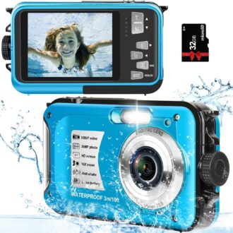 Underwater Camera with 32GB Card Waterproof Camera 10FT 30MP FHD 1080P Compact 16X Digital Zoom Underwater Kids Digital Camera for Snorkeling, Blue