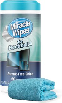 MiracleWipes for Electronics Cleaning – Screen Wipes Designed for TV, Phones, Monitors and More – Includes Microfiber Towel – (60 Count)
