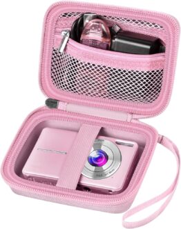Digital Camera Case Compatible with VAHOIALD FHD 1080P/ for CAMKORY Digital Point and Shoot/for KODAK PIXPRO FZ45-BK 16MP Vlogging/for IWEUKJLO/for Nsoela, Holder for SD Card More- Pink (Box Only)