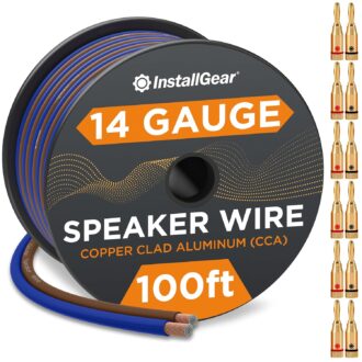 InstallGear 14 Gauge Speaker Wire Cable with 12 Banana Plugs (100 Feet), 14 AWG Speaker Wire Cable Great for Car Speaker Wire 14 Gauge Car Speaker Stereos, Home Theater Speakers, Car Audio Wiring Kit