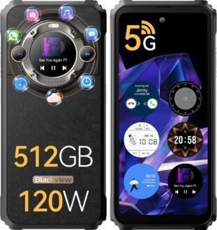 Blackview BL9000 5G Rugged Smartphone 24GB+512GB, 6.78″ 2.4K 120Hz Rugged Phone+1.32″ Back Screen, 120W Charging/8800mAh, Dual 50MP Camera, Dimensity 8020 5G Chip, Android 13, Fingerprint/Face ID/NFC