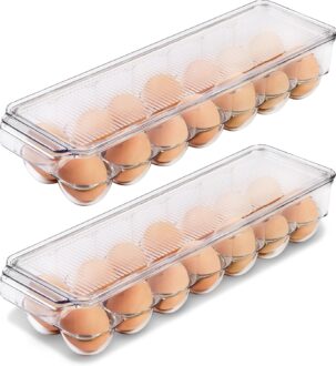 Utopia Home Egg Container With Lid and Handle for Refrigerator – Pack of 2 – Clear Stackable Egg Holder for Kitchen Storage and organization