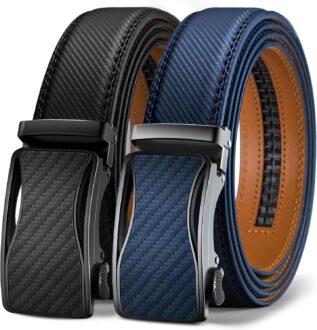 KEMISANT Mens Ratchet Belt 2 Units,Sliding Belt For Gift Mens Dress Casual 1 3/8″,Size Adjustable
