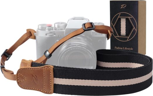 Padwa Lifestyle Black Striped Camera Strap – 1.5″ Wide Vintage Crazy Horse Cowhide Head Cotton Straps,Adjustable Neck Shoulder Woven Camera Straps for All DSLR Cameras and Photographers Christmas gift