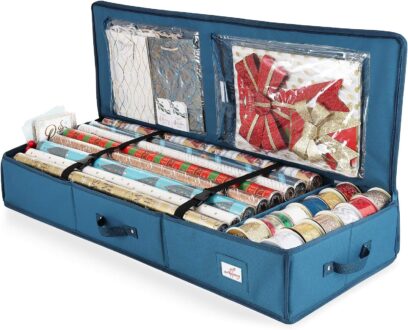 Wrapping Paper Organizer Storage, Christmas Wrapping Paper Storage Containers, with Interior Pockets – Gift Wrapping Organizer Storage Fits Up to 22 40″ Rolls, Ribbons, and Bows – Gift Wrap Storage