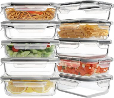 10 Pack Glass Meal Prep Containers, Food Storage Containers with Lids, Airtight Lunch Bento Boxes, BPA-Free & Leak Proof (10 lids & 10 Containers) – Grey