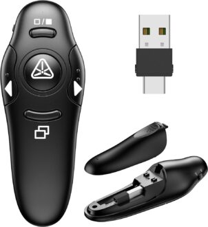 USB Type C Presentation Clicker Wireless Presenter Remote Clicker for PowerPoint Presentations with Red Pointer, PowerPoint Clicker Slide Advancer for Mac/Laptop/Computer/Class/Office
