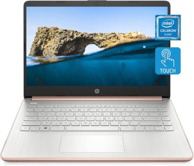 HP 14 Laptop, Intel Celeron N4020, 4 GB RAM, 64 GB Storage, 14-inch HD Touchscreen, Windows 11 Home, Thin & Portable, 4K Graphics, One Year of Microsoft 365 (14-dq0070nr, 2021, Pale Rose Gold)